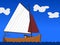 Small sailing boat in the blue sky with clouds