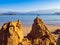 Small sand piles on the beach, evening shot