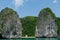 Small sandy beach in the Halong Bay in Vietnam