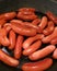 Small sausages for Christmas evening are waiting to be served at the evening dinner for the family and the gests