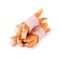 Small sausages wrapped in a blanket of smoked streaky bacon isolated on white background