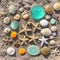 small seashells, fossil coral and sand dollars, puka shells