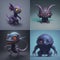 Small set of tiny cute creepy creatures, 3D concept characters