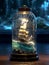 A small ship in a storm inside a bottle.Generative AI
