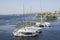 Small ships with sails for tours on the Nile river, Egypt