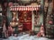 Small shop with sweets and Christmas gifts, decorated candy shop