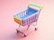 A small shopping cart on a pink surface