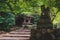 Small shrine along stairs path in park on Mount Misen in Miyajima, Hiroshima, Japan