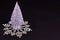 Small Silver Christmas Tree Large Snowflake Black Background Copy Space