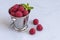 Small silver cube with raspberries.