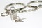 Small silver lock on handcuff background