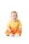 Small smiling baby in orange wear