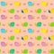 A small snail and hearts on a pink background seamless vector pattern illustration