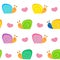 A small snail and hearts seamless vector pattern illustration