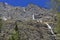 Small snow slip at mountain massif in spring