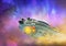 Small space ship in a nebula background