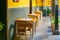 Small spanish patio with family restaurant. Cozy chairs and small tables in Garachico, Tenerife, Spain