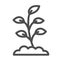 Small sprout with first leaves line icon, spring concept, Sprout sign on white background, seedling growing in soil icon