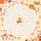 Small squirrel in the autumn forest. Educational game for children. A fun maze for young children. Cartoon vector illustration