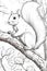 a small squirrel perched on a tree branch in a sketch