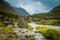 Small stone traditional bridge in Snowdonia National Park in Wa