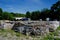 Small stone yard in Maine, USA, masons builders fence contractors