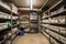small storage room, with boxes and bins neatly labeled in alphabetical order