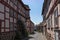 Small street with half timbered houses in lich hesse germany