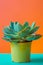 Small succulent plant in pot. Houseplant in flowerpot on a table. Generative AI