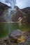 Small sulfur lake on active mountain. Beautiful landscape of mount Papandayan. Papandayan Mountain is one of the favorite place to