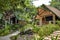 Small summer stone bungalows with panoramic windows