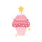 Small sweet cupcake with pink cream decorated with a star. Birthday cake for a wedding, birthday, anniversary isolated