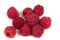 small sweet red raspberries nine pieces are depicted on a white background close
