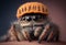 Small tarantula with furry paws wearing a knitted hat. AI Generated