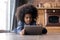 Small teen ethnic girl child play on tablet