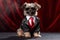small terrier dog dressed in a black suit jacket. Generative AI