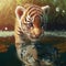 Small tiger cub reflected