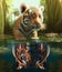 Small tiger cub reflected