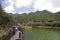 Small tourist travel by lake of jiuxianshan mountain, adobe rgb
