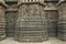 Small towers and ornate reliefs on walls, Hoysaleshvara Temple, Halebid, Karnataka, india, View from North East.