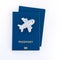 Small toy plane on top of blue passports