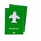 Small toy plane on top of green passports
