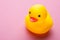 Small toy rubber duck isolated on pink