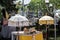 Small traditional Balinese temple wrapped in sacred yellow cloth