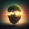 small tree growing with sunrise. green world and earth day concept