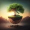 small tree growing with sunrise. green world and earth day concept