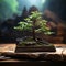 Small tree stands proudly on wooden surface, a slice of wilderness indoors