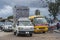 A small truck carries a bunch of mattresses on a busy street of Zanzibar island, Tanzania, East Africa