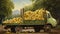 a small truck carrying a bounty of ripe, golden pears, neatly arranged for their journey