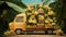 a small truck carrying golden ripe bananas, artfully arranged and waiting to hit the road